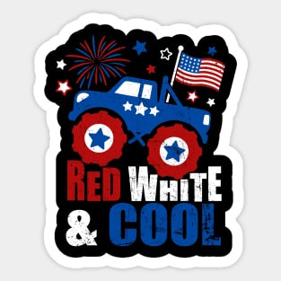 Kid Monster Truck Tee, Toddler Boys American Flag July 4th Sticker
